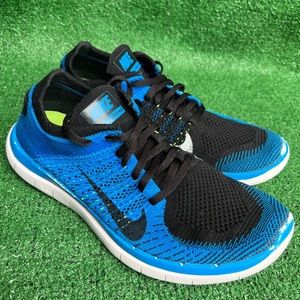 Nike Mens Free Flyknit 4.0 Blue Black Lace Up Running Shoes Size 9.5  631053-002